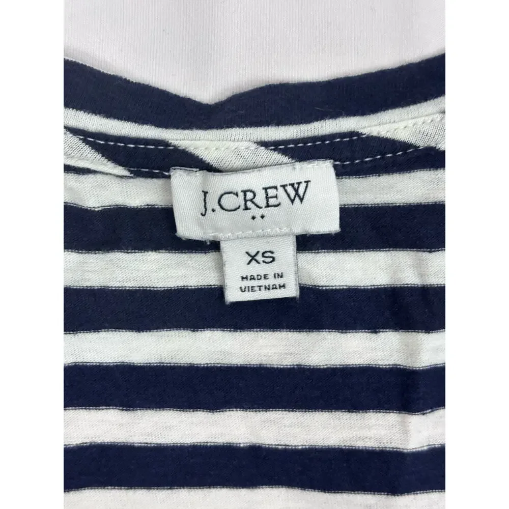 J.Crew Navy Blue White Striped Cotton-blend V-Neck Tank Top XS Coastal Preppy